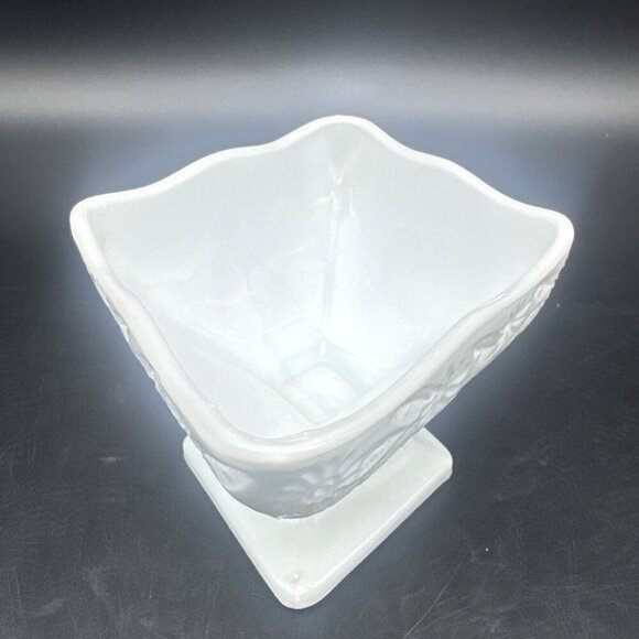 VTG Indiana Milk Glass Pineapple & Floral 3"x6" Diamond Compote Candy Trinket - Picture 3 of 8